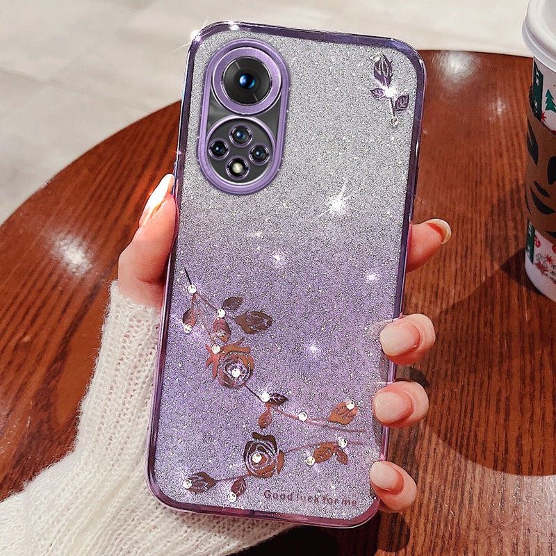 For Huawei nova 9 Anti-Scratch Rhinestone Design Phone Shell Case Flower Pattern Decor Glitter Powder Soft TPU Cell Phone Cover For Huawei nova 9 Anti-Scratch Rhinestone Design Phone Shell Case Flower Pattern Decor Glitter Powder Soft TPU Cell Phone Cover